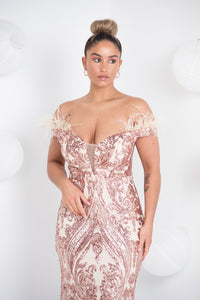 STEPHANIE  FEATHER SEQUINS DRESS - GOLD